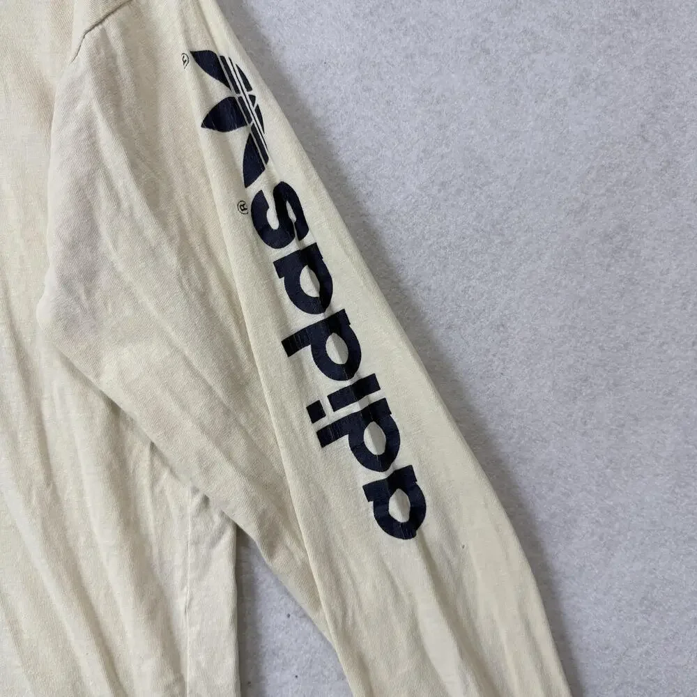 Vintage Adidas Shirt Mens Large White Long Sleeve Trefoil Logo Graphic Tee
